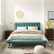 Maklaine Queen Biscuit Tufted Performance Velvet Platform Bed in Teal Blue
