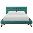 Maklaine Queen Biscuit Tufted Performance Velvet Platform Bed in Teal Blue