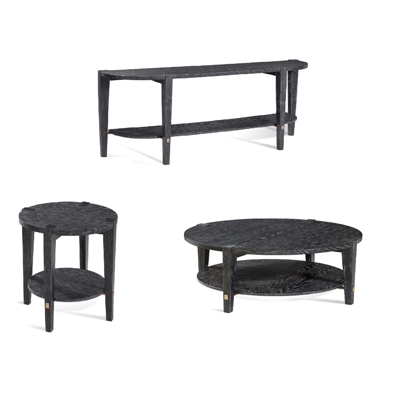 Maklaine Modern / Contemporary Round End Table in Black Wood