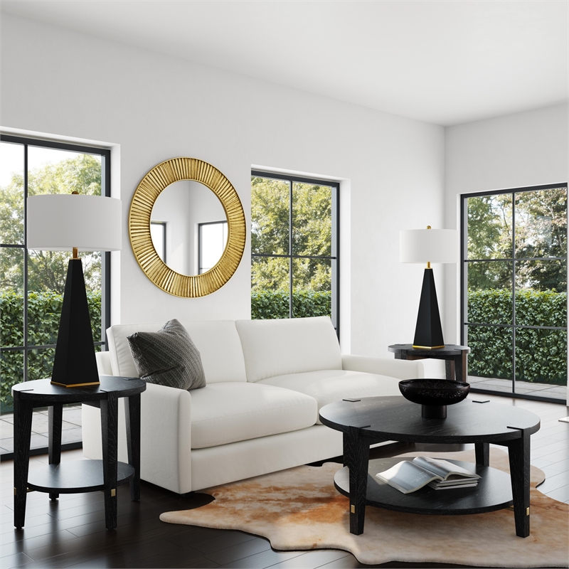 Maklaine Modern / Contemporary Round End Table in Black Wood