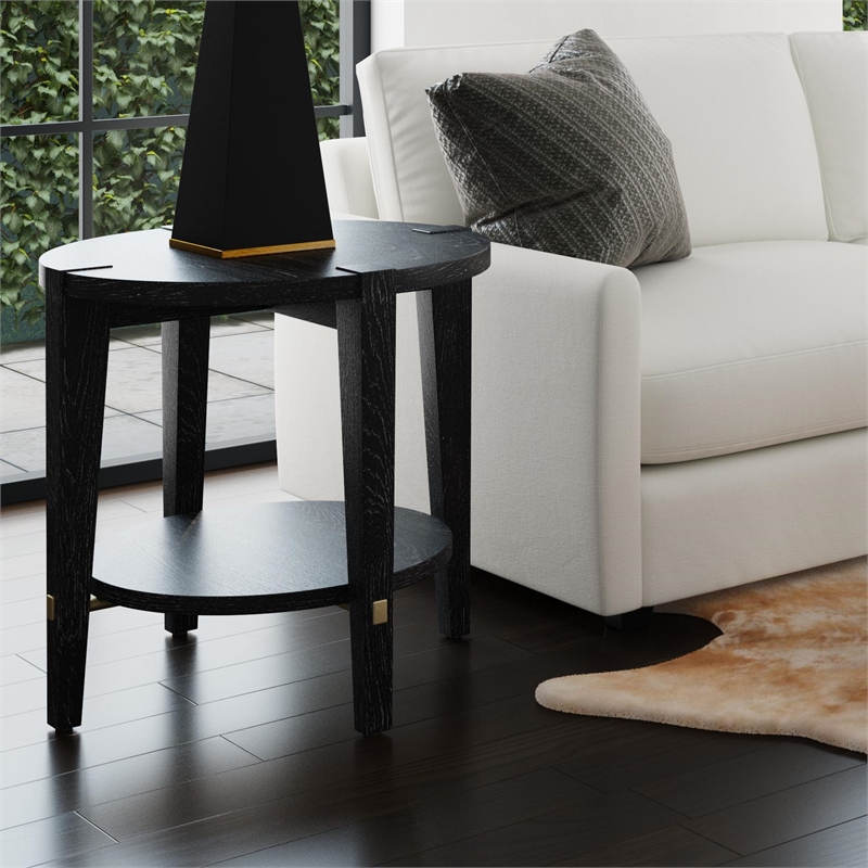 Maklaine Modern / Contemporary Round End Table in Black Wood