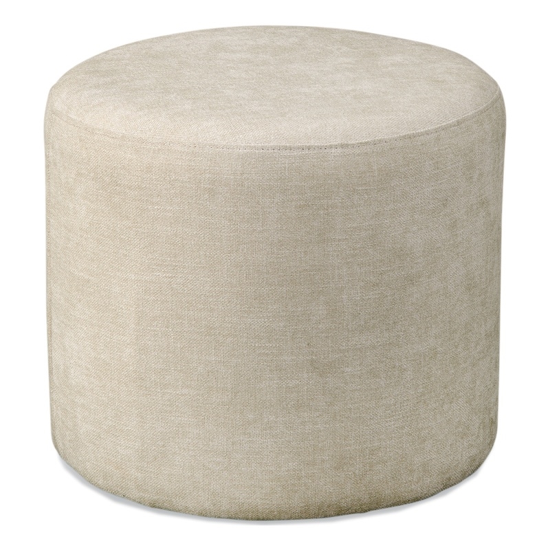 Maklaine Contemporary Wood and Fabric Round Ottoman in Cream