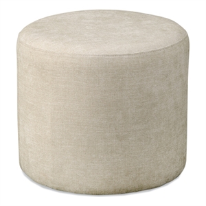 Maklaine Contemporary Wood and Fabric Round Ottoman in Cream