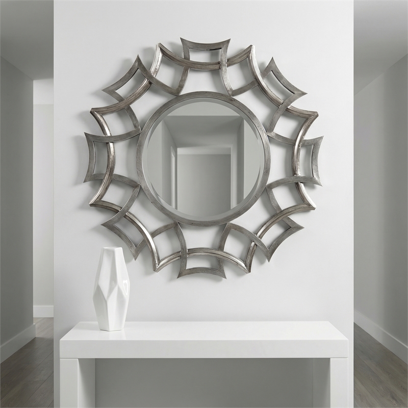 Maklaine Contemporary Modern Polyurethane Wall Mirror in Silver