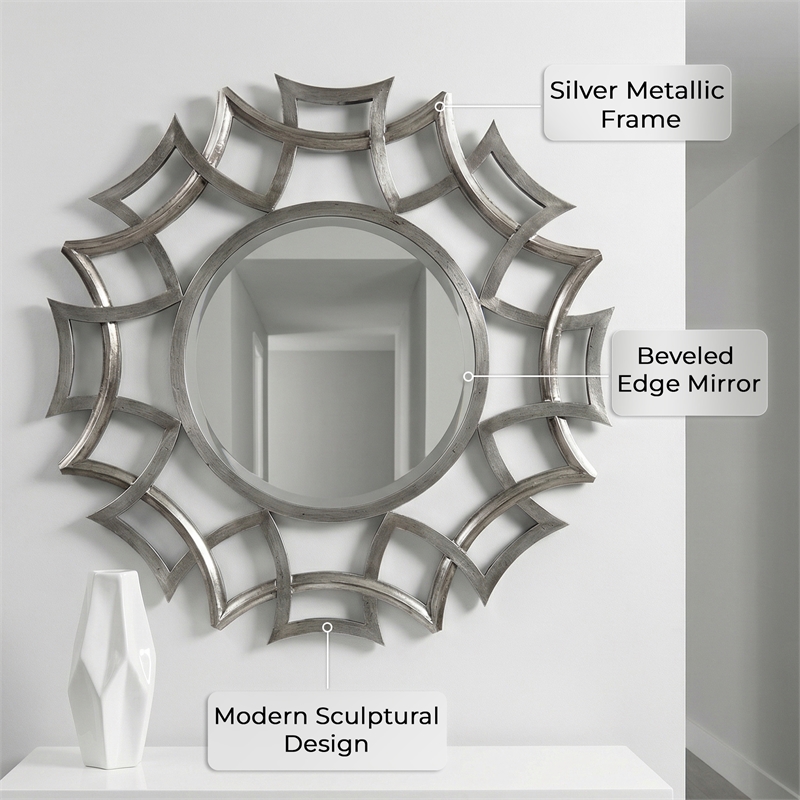 Maklaine Contemporary Modern Polyurethane Wall Mirror in Silver