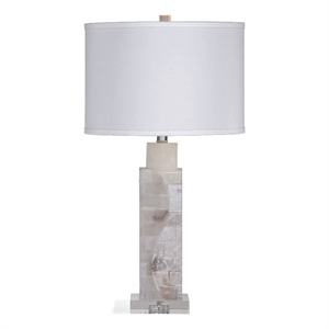 maklaine contemporary table lamp in white finish alabaster stone