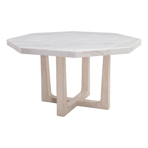 Maklaine Contemporary Wood Dining Table with Marble Top in White