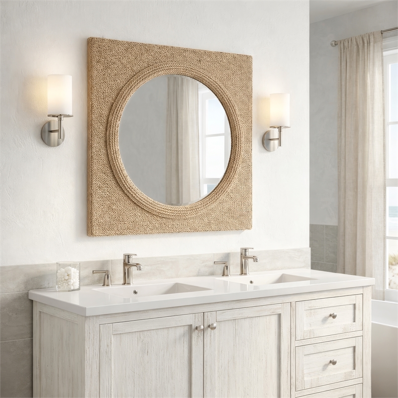 Maklaine Modern / Contemporary Wall Mirror in Natural Finish Wood