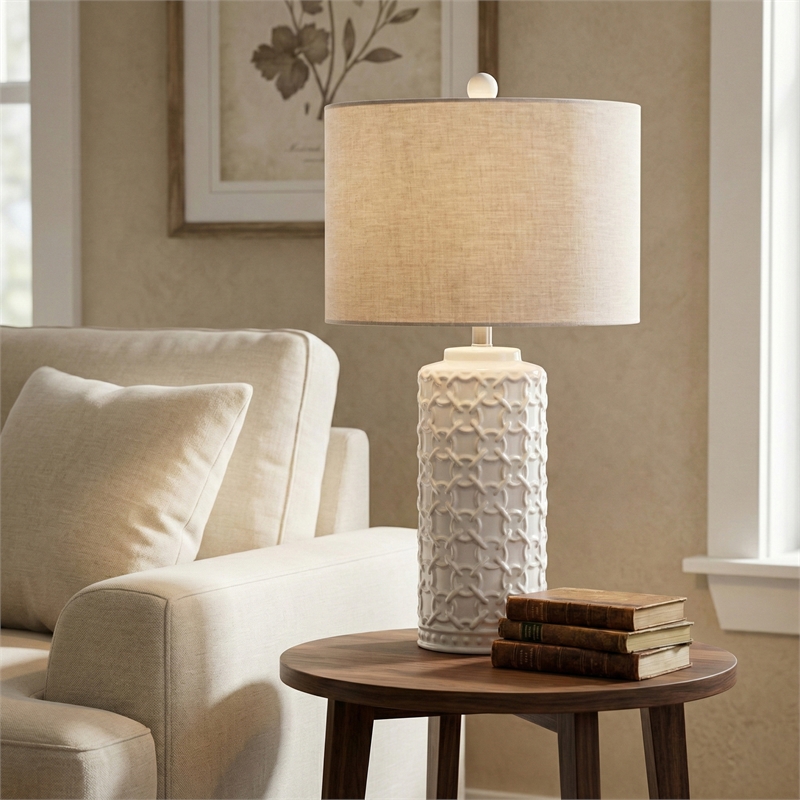 Maklaine Modern / Contemporary Table Lamp in White Finish Ceramic