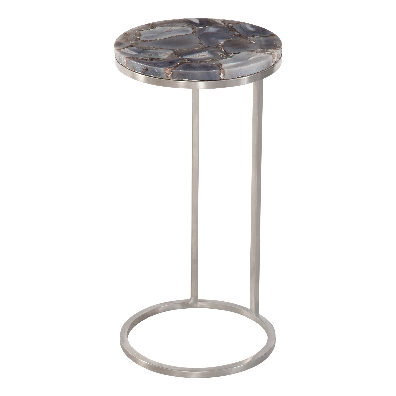 Maklaine Contemporary Accent Table in Metal and Gray Finish Agate