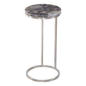 Maklaine Contemporary Accent Table in Metal and Gray Finish Agate