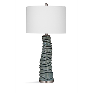 maklaine contemporary ceramic and metal table lamp in blue finish