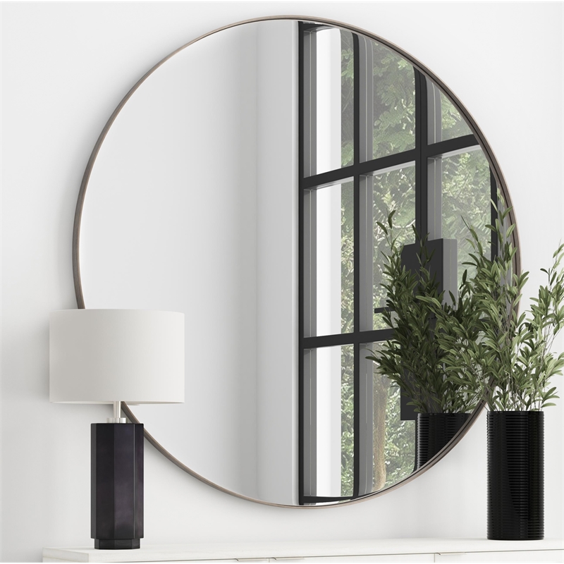 Maklaine Contemporary Oversized Wall Mirror in Silver Metal Frame