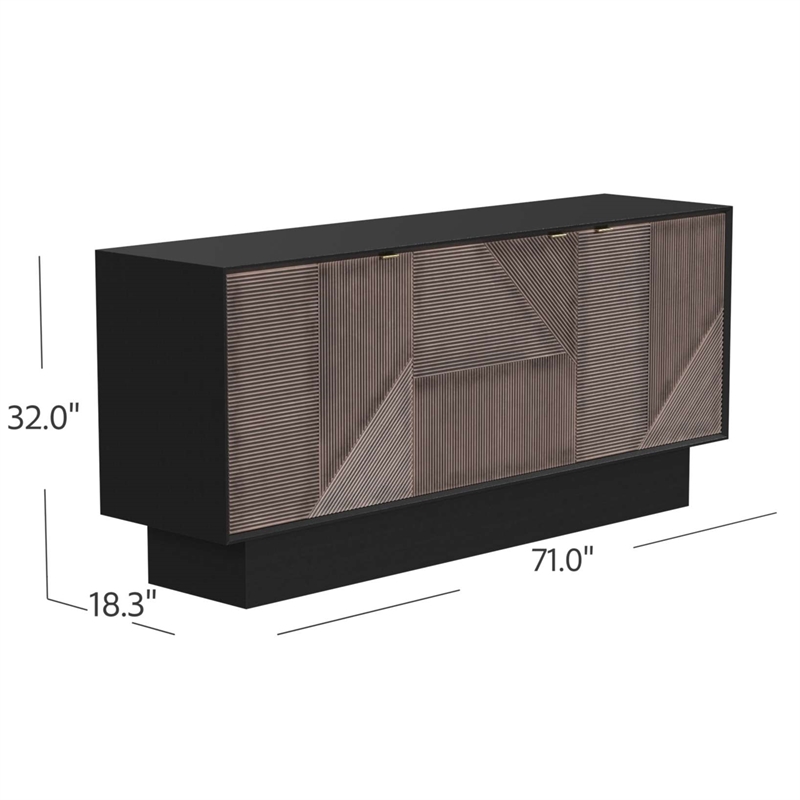 Maklaine Contemporary Beader Server in Black Finish Wood and Metal