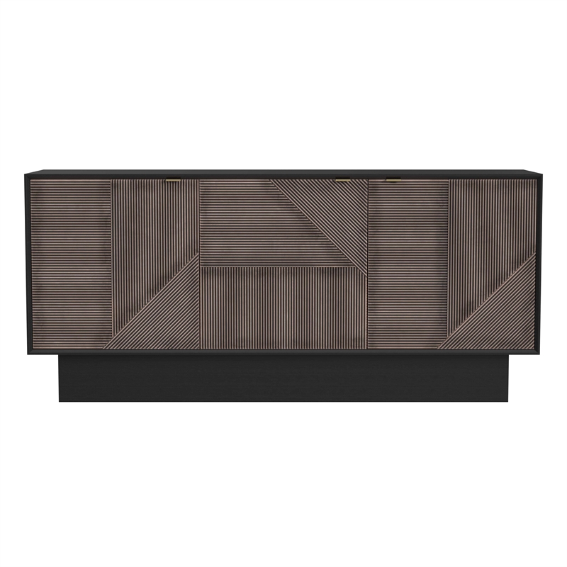 Maklaine Contemporary Beader Server in Black Finish Wood and Metal