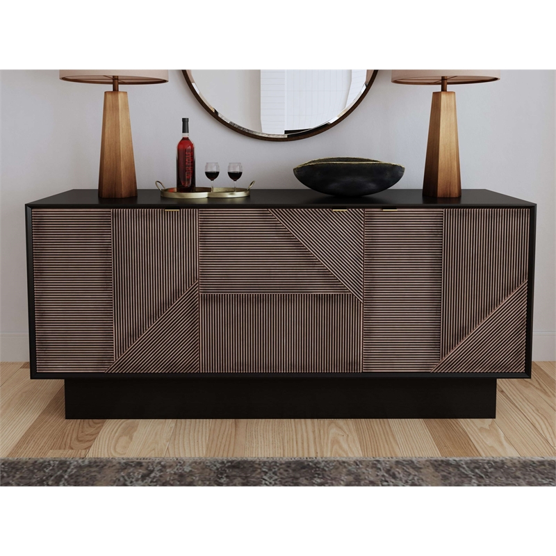 Maklaine Contemporary Beader Server in Black Finish Wood and Metal