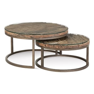 maklaine contemporary reclaimed wood nesting table in brown finish