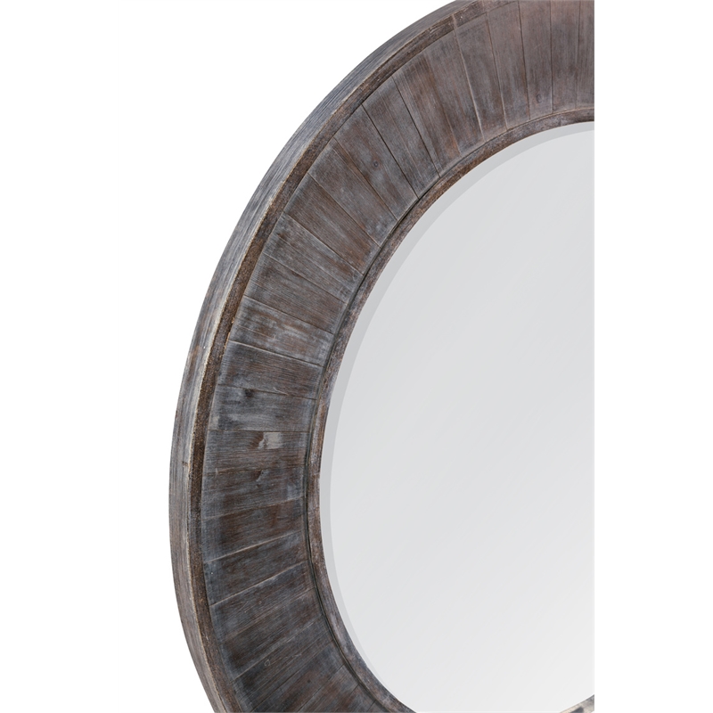 Maklaine Contemporary Engineered Wood Round Mirror in Brown Finish