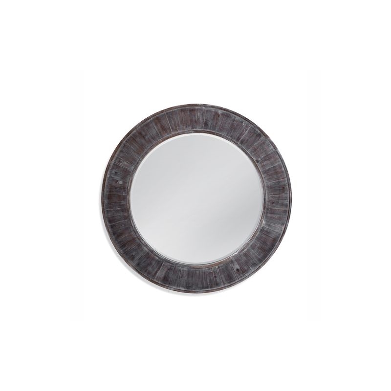 Maklaine Contemporary Engineered Wood Round Mirror in Brown Finish