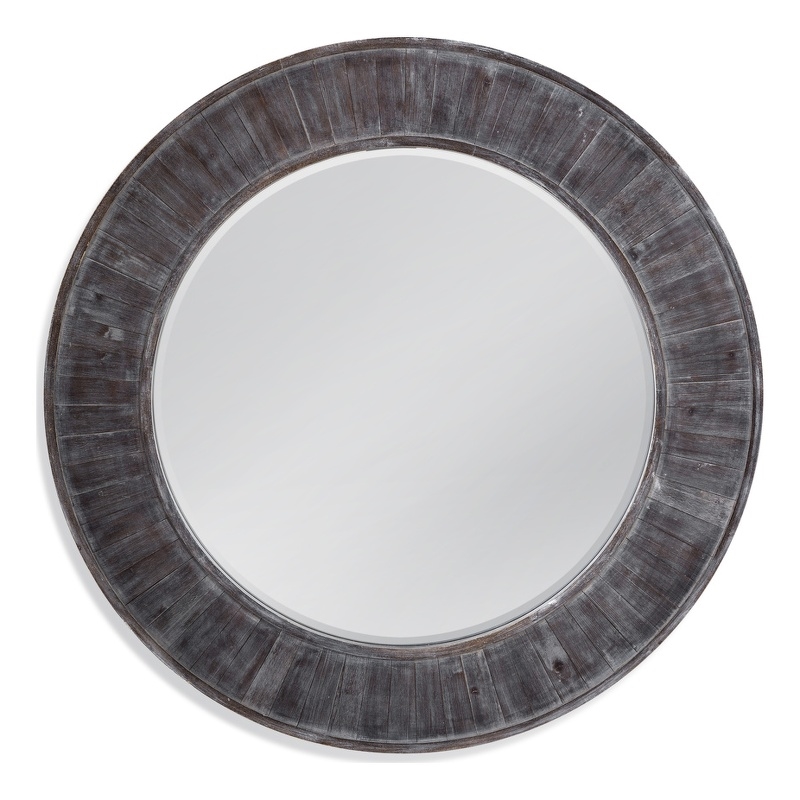 Maklaine Contemporary Engineered Wood Round Mirror in Brown Finish