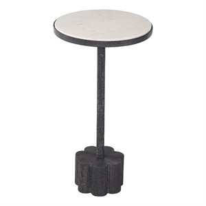Maklaine Contemporary Accent Table in Black Metal and White Marble