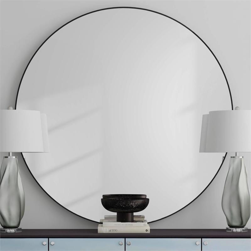 Maklaine Contemporary Oversized Wall Mirror in Matte Black Metal Frame