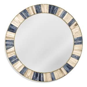Maklaine Contemporary Wall Mirror in Blue Gray and Ivory Bone and Resin