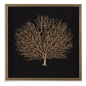 Maklaine Contemporary Silhouette Sea Fan Wall Art in Gold with Wood Frame