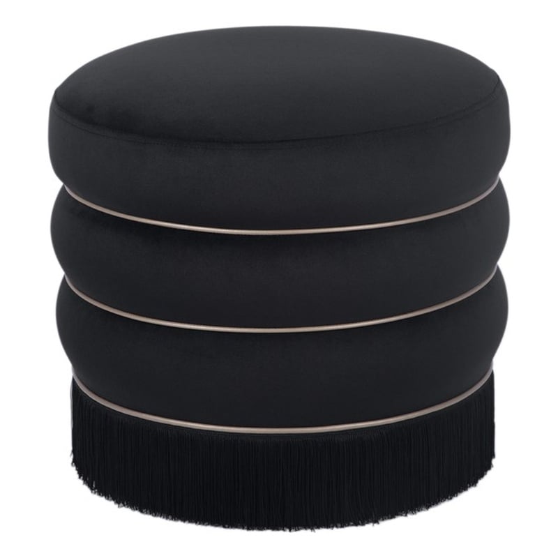 Maklaine Modern Contemporary Velvet Ottoman in Retro Black Finish