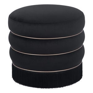 Maklaine Modern Contemporary Velvet Ottoman in Retro Black Finish