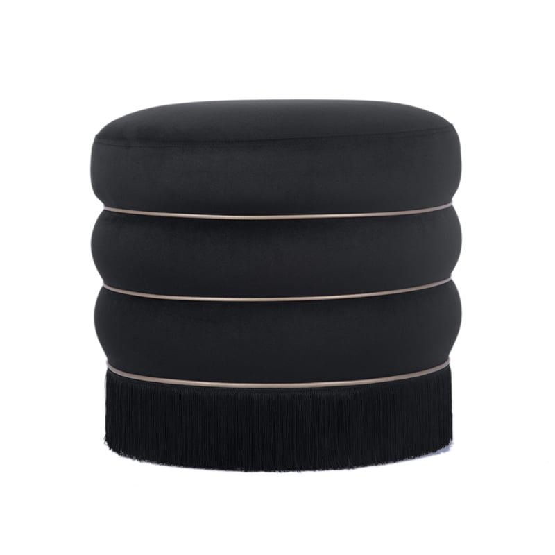 Maklaine Modern Contemporary Velvet Ottoman in Retro Black Finish