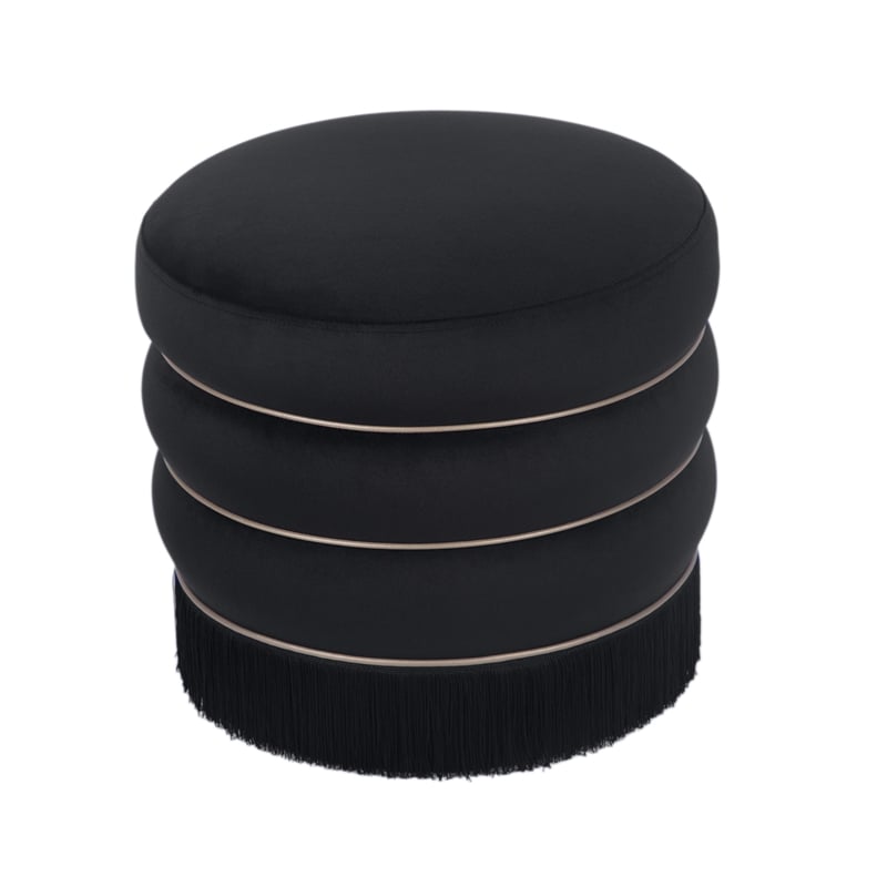 Maklaine Modern Contemporary Velvet Ottoman in Retro Black Finish