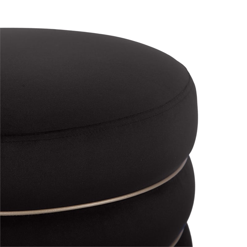 Maklaine Modern Contemporary Velvet Ottoman in Retro Black Finish