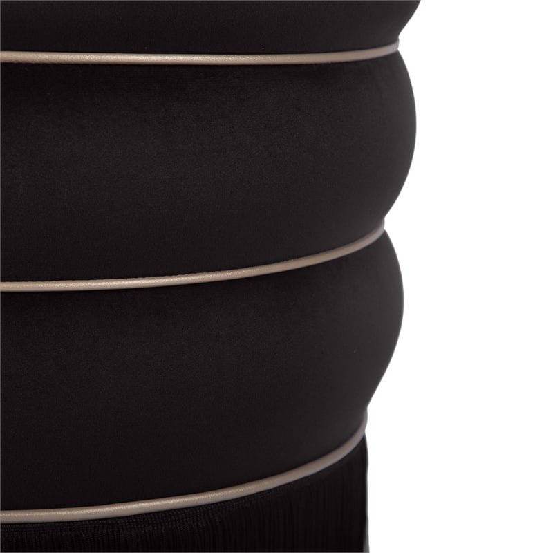 Maklaine Modern Contemporary Velvet Ottoman in Retro Black Finish