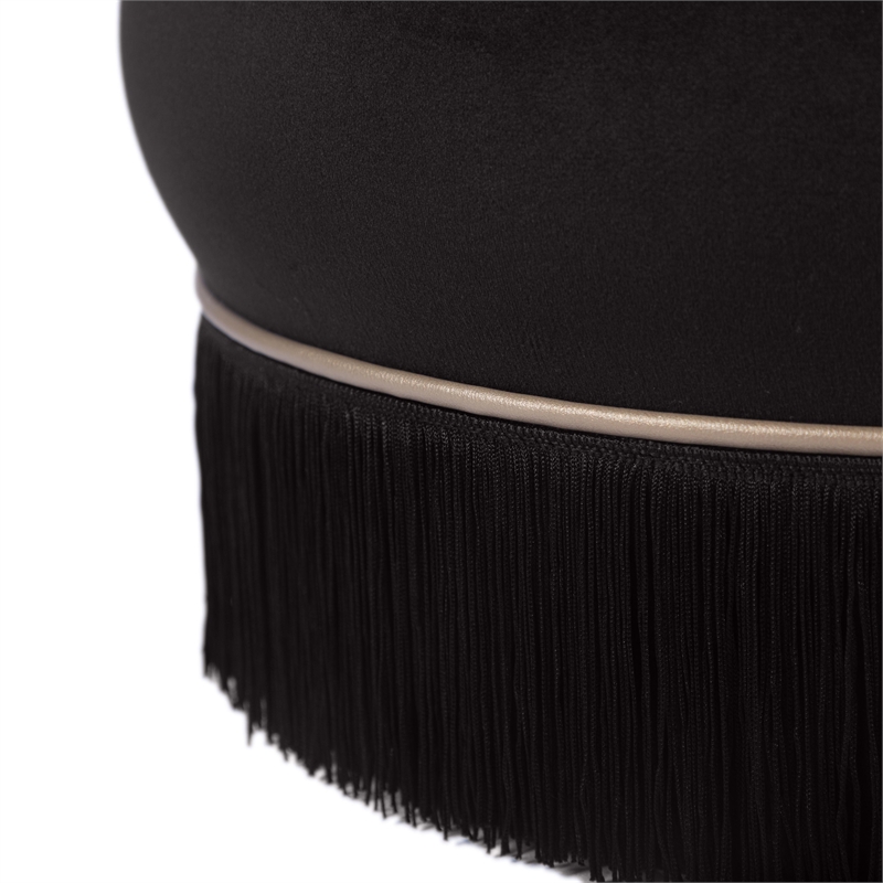 Maklaine Modern Contemporary Velvet Ottoman in Retro Black Finish