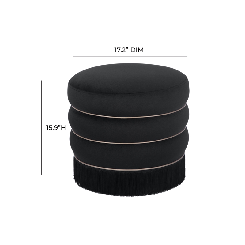 Maklaine Modern Contemporary Velvet Ottoman in Retro Black Finish
