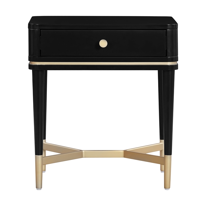 Maklaine Modern Contemporary Wood Nightstand in Black Finish