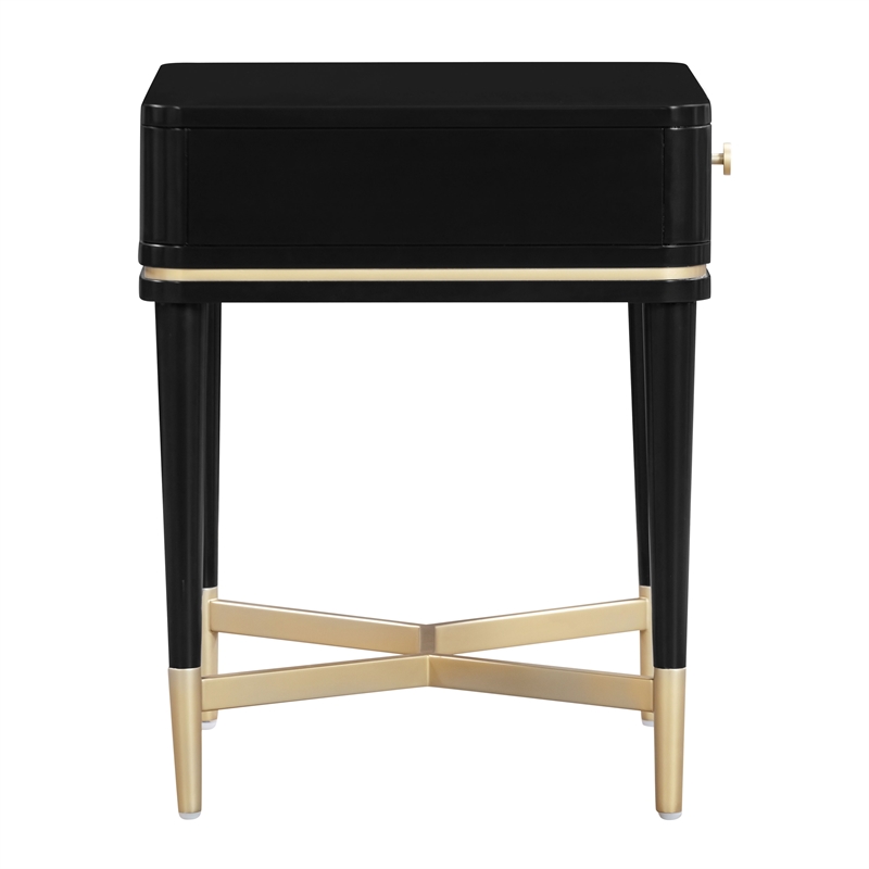 Maklaine Modern Contemporary Wood Nightstand in Black Finish
