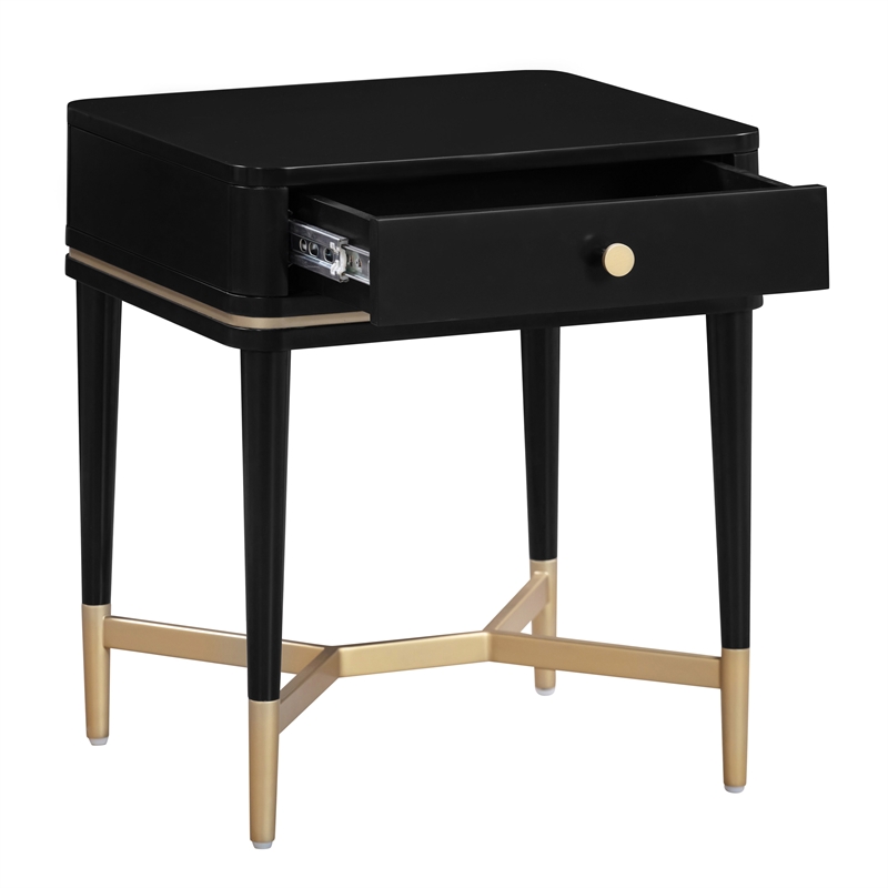 Maklaine Modern Contemporary Wood Nightstand in Black Finish