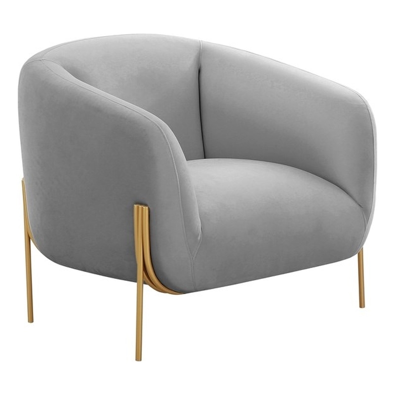 Maklaine Modern Contemporary Gray Finish Velvet Accent Chair