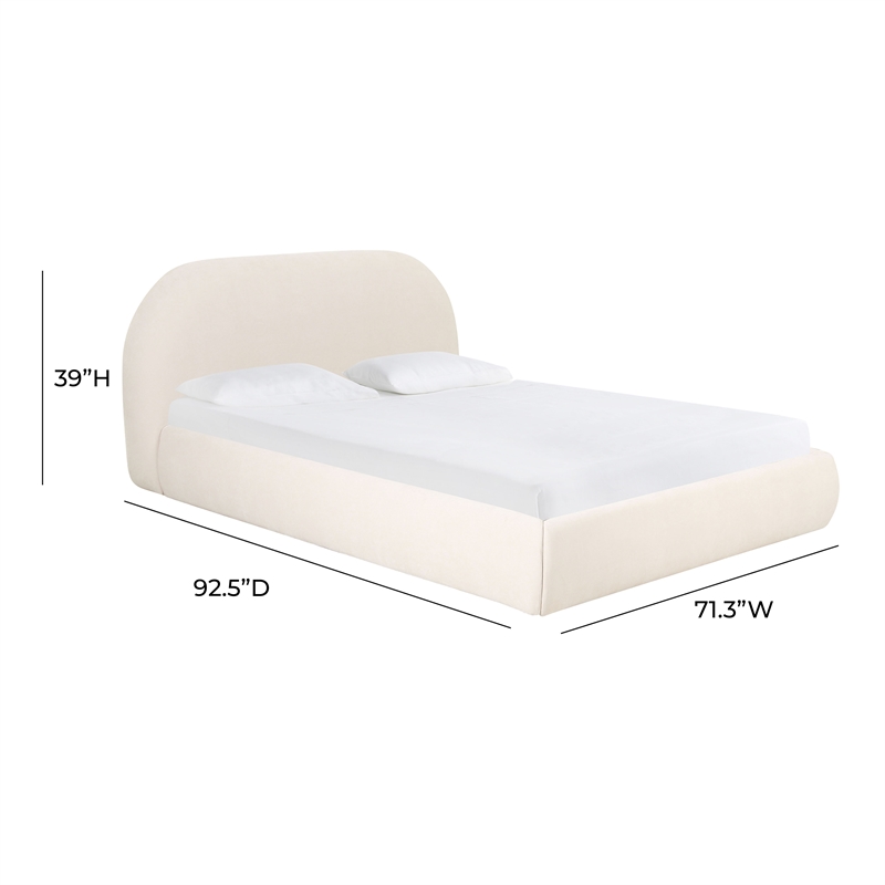 Maklaine Modern Upholstered Modern Velvet Queen Bed in Cream