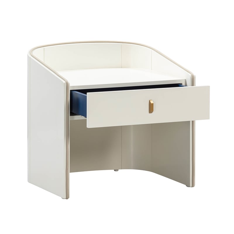 Maklaine 1-Drawer Transitional Wood Nightstand in Cream/Blue