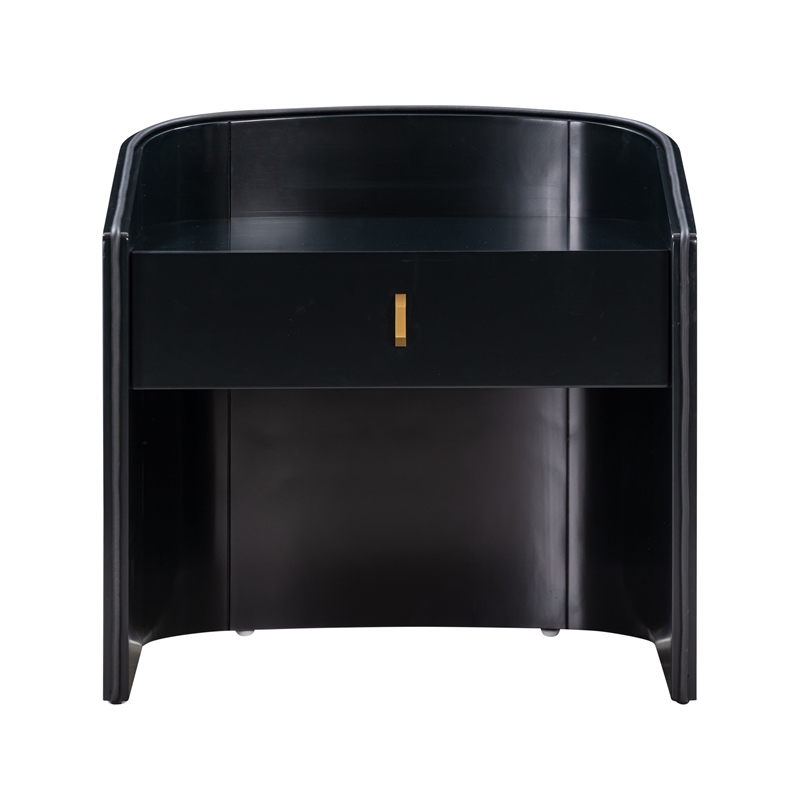 Maklaine 1-Drawer Transitional Wood Nightstand in Black/Blue
