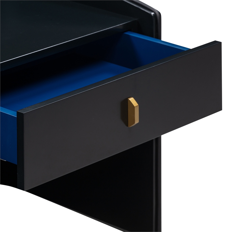 Maklaine 1-Drawer Transitional Wood Nightstand in Black/Blue