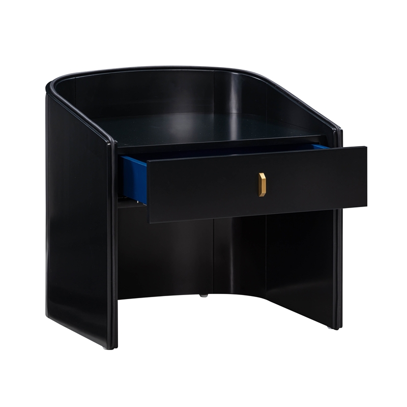Maklaine 1-Drawer Transitional Wood Nightstand in Black/Blue