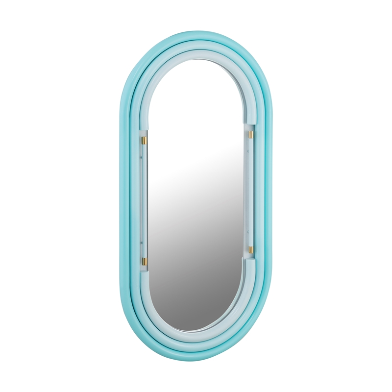 Maklaine Modern Contemporary Metal Wall Mirror in Blue Finish