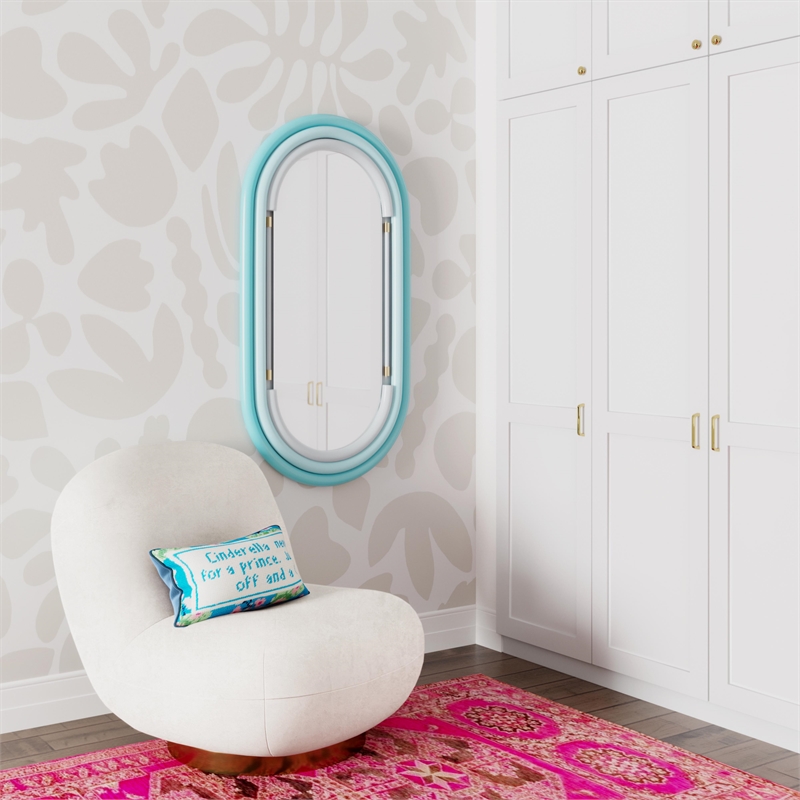 Maklaine Modern Contemporary Metal Wall Mirror in Blue Finish