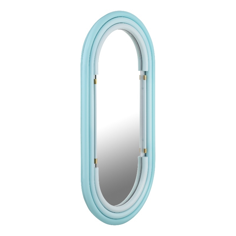 Maklaine Modern Contemporary Metal Wall Mirror in Blue Finish