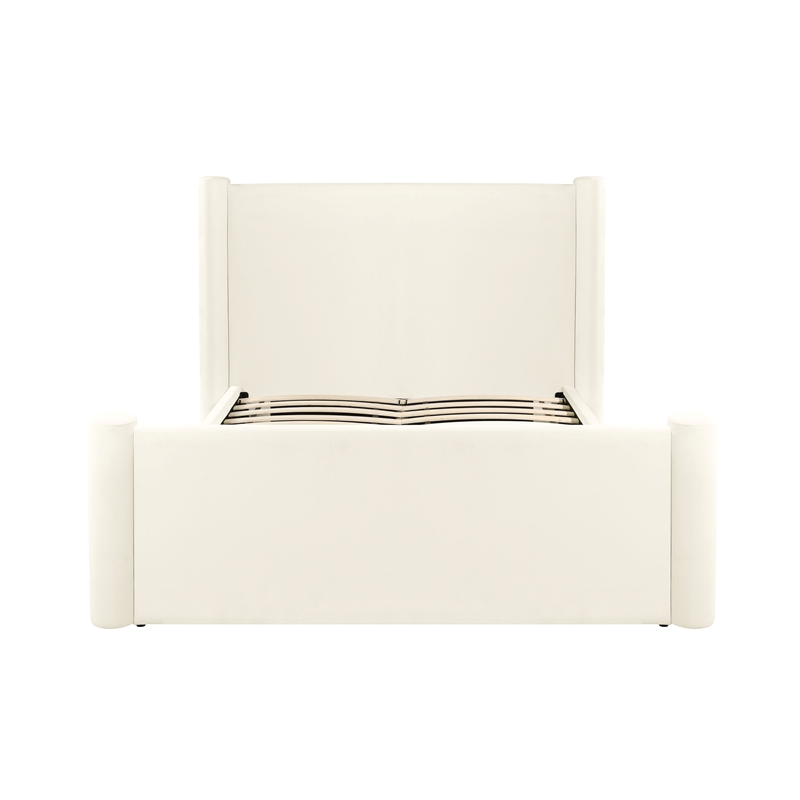 Maklaine Modern Contemporary Velvet Queen Bed in Cream Finish