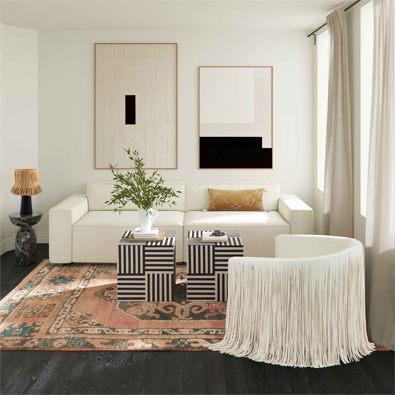 Maklaine Modern Contemporary Ivory Vegan Leather Swivel Chair